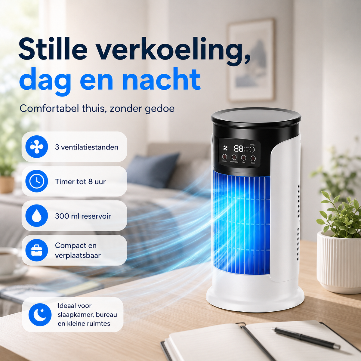 HydroChill™ draagbare airco | Snel & Fluisterstil Ruimtes Koelen