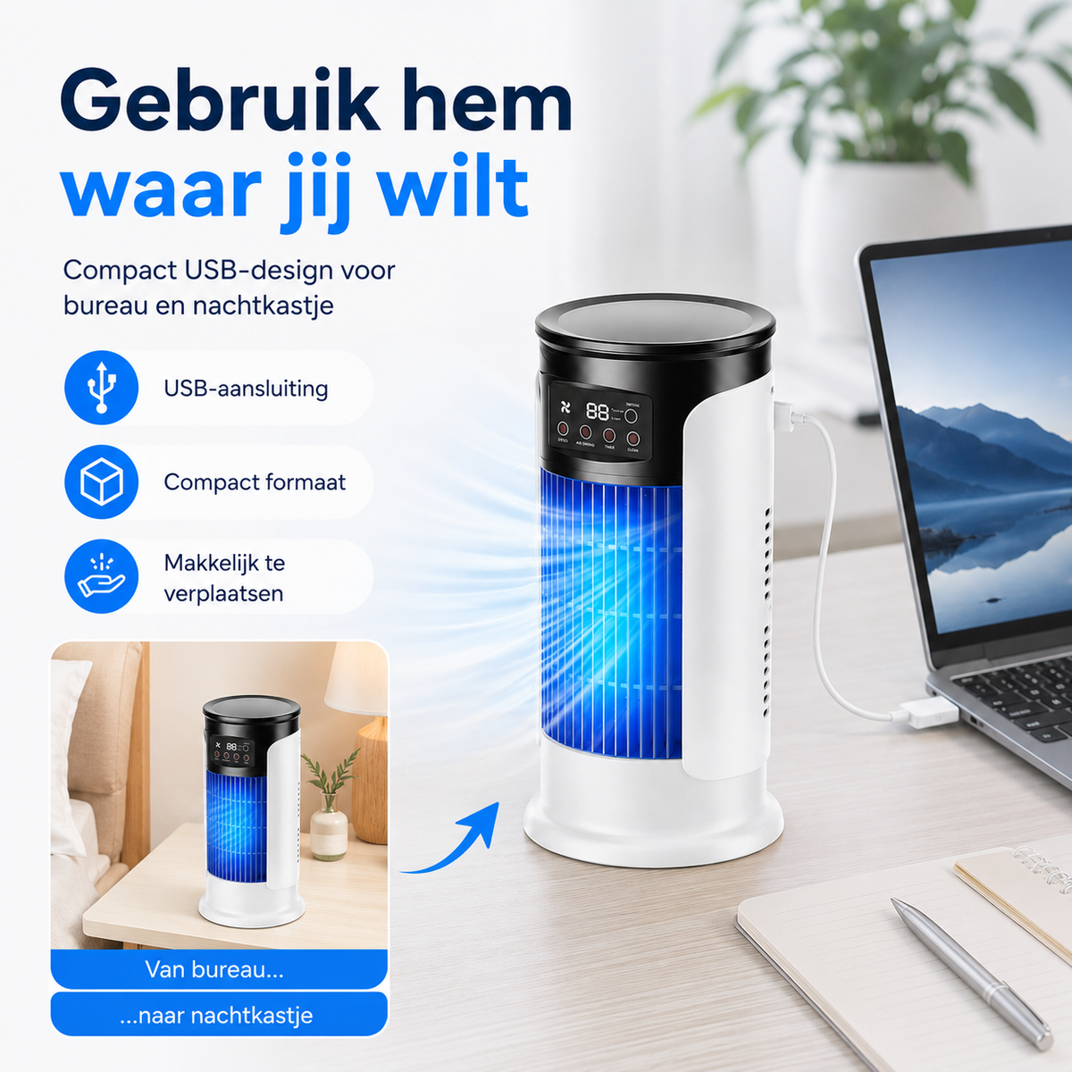 HydroChill™ draagbare airco | Snel & Fluisterstil Ruimtes Koelen