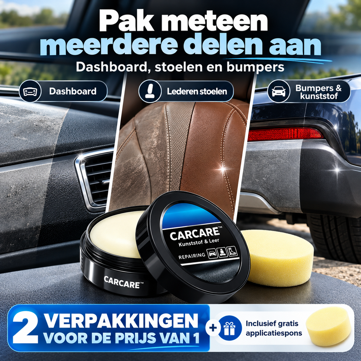 CarCare™ | Laat dof leer en kunststof er weer verzorgd en diep van kleur uitzien | 1+1 gratis